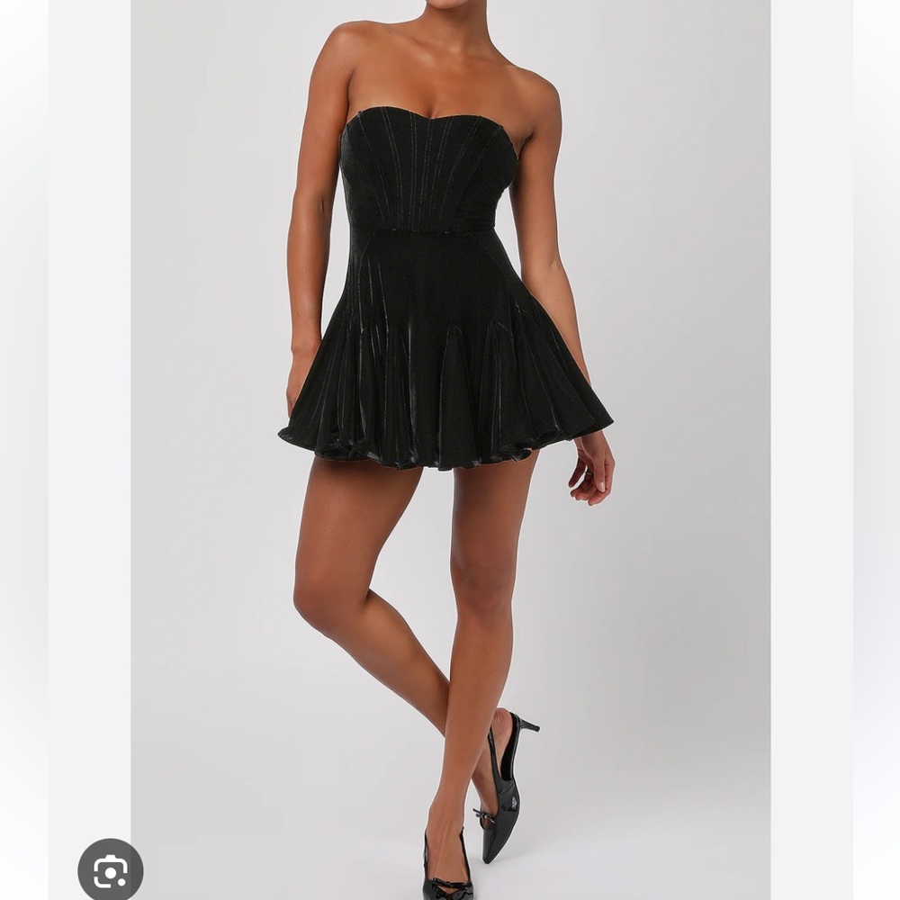 NWT lulu Black Velvet Strapless Corset Sweetheart Mini Dress Large